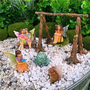 Mood Lab Fairy Garden - Accessories Kit with Miniature Figurines - Swing Set of